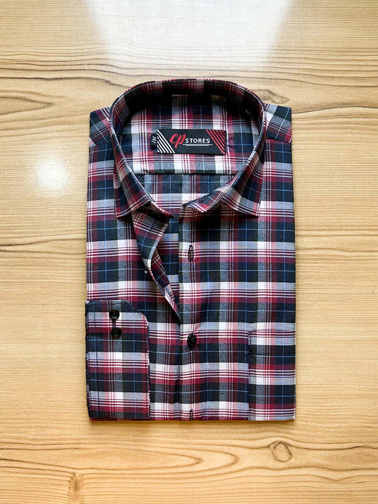 R Black Checks Formal Dress Shirt For Men MFS451