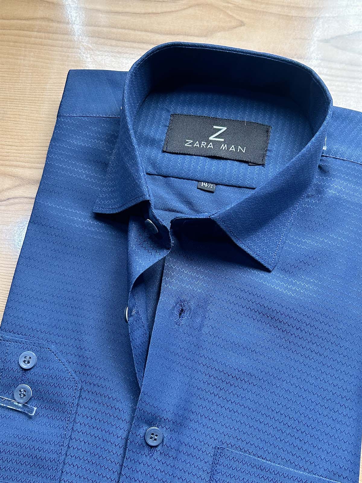 MFS601 Blue Textured Formal Dress Shirt For Men