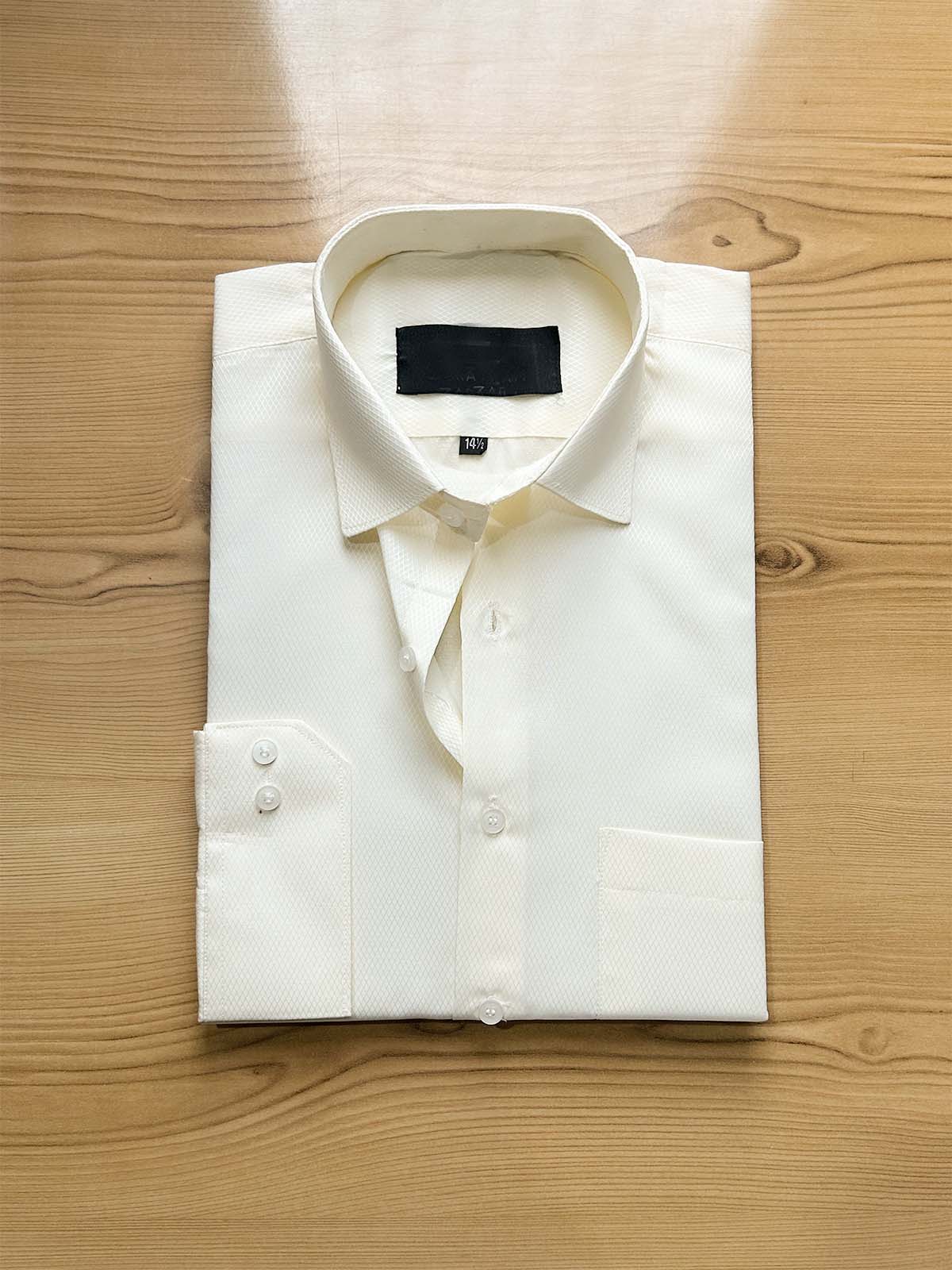 Cream Textured Formal Dress Shirt For Men MFS506