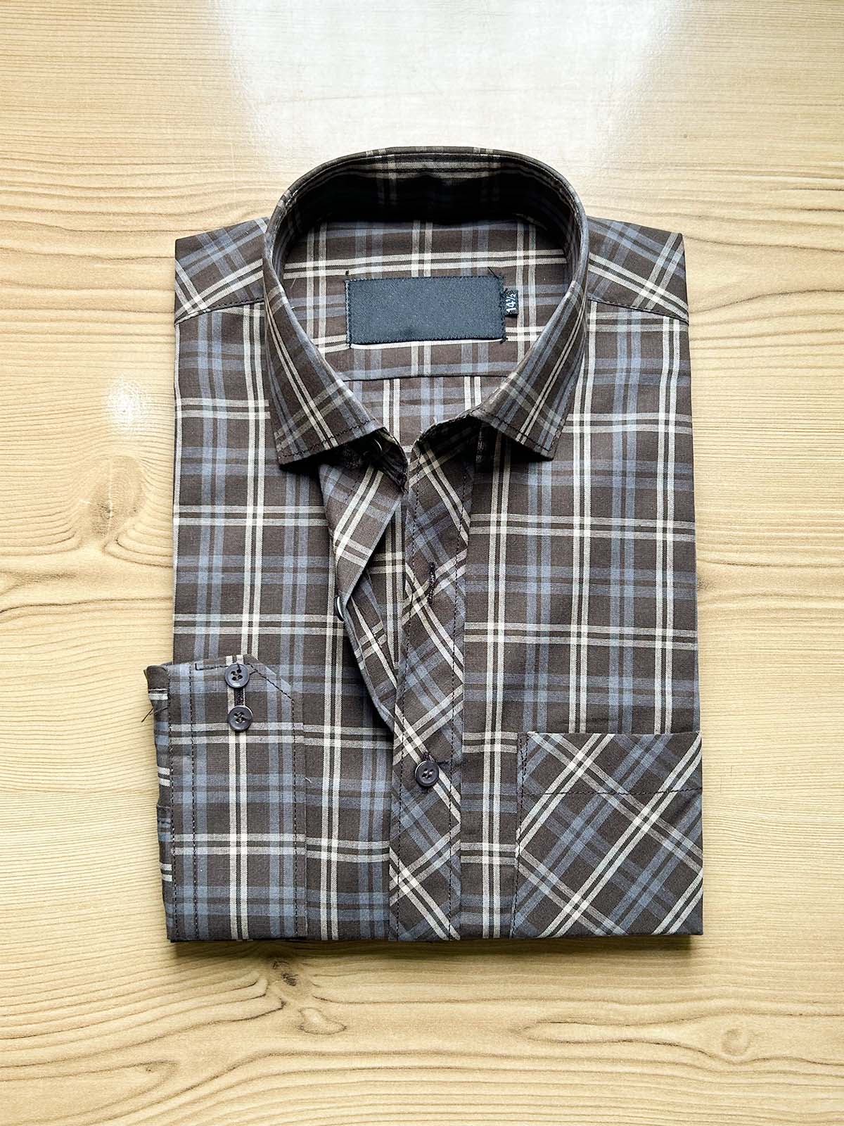 Dark Brown Checks Formal Dress Shirt For Men MFS510