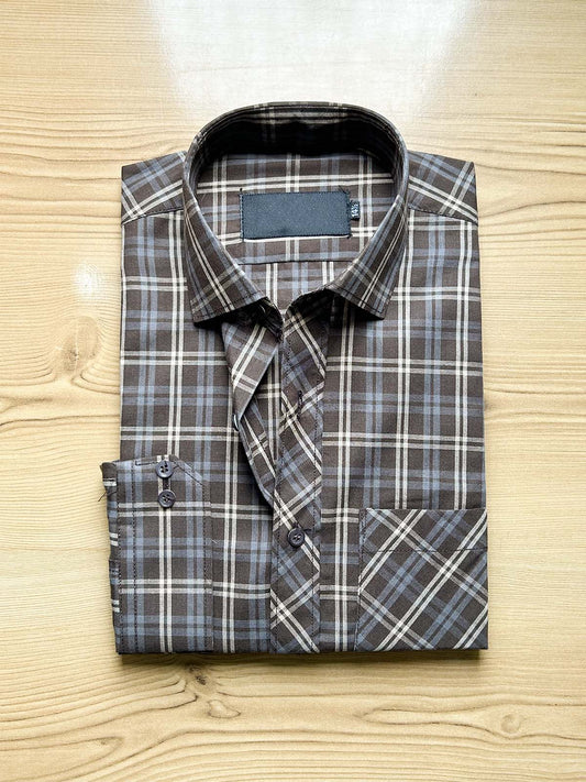 Dark Brown Checks Formal Dress Shirt For Men MFS510