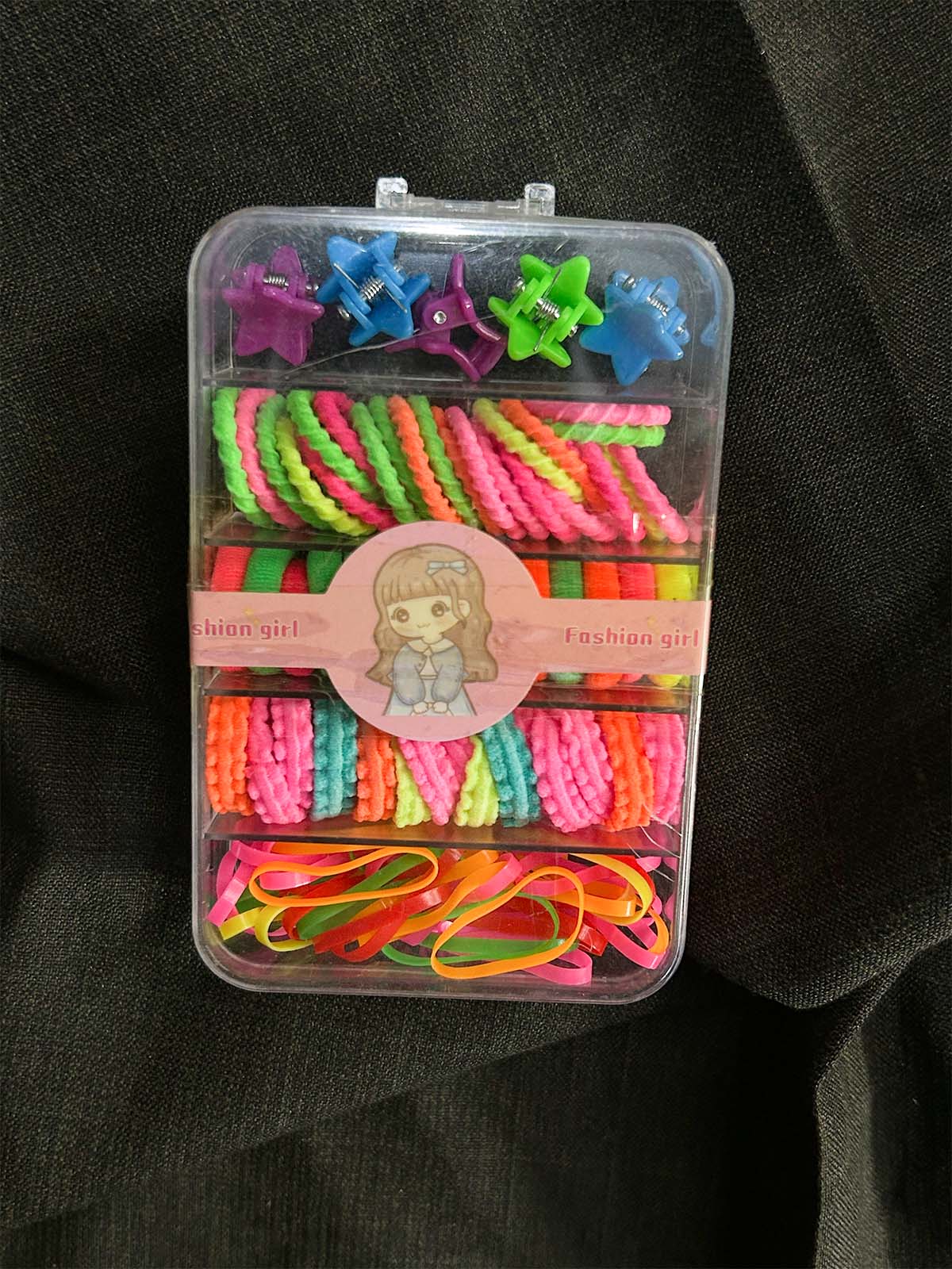 Colorful Hair Pony and Rubber Bands Set With Organizer Box GHB33