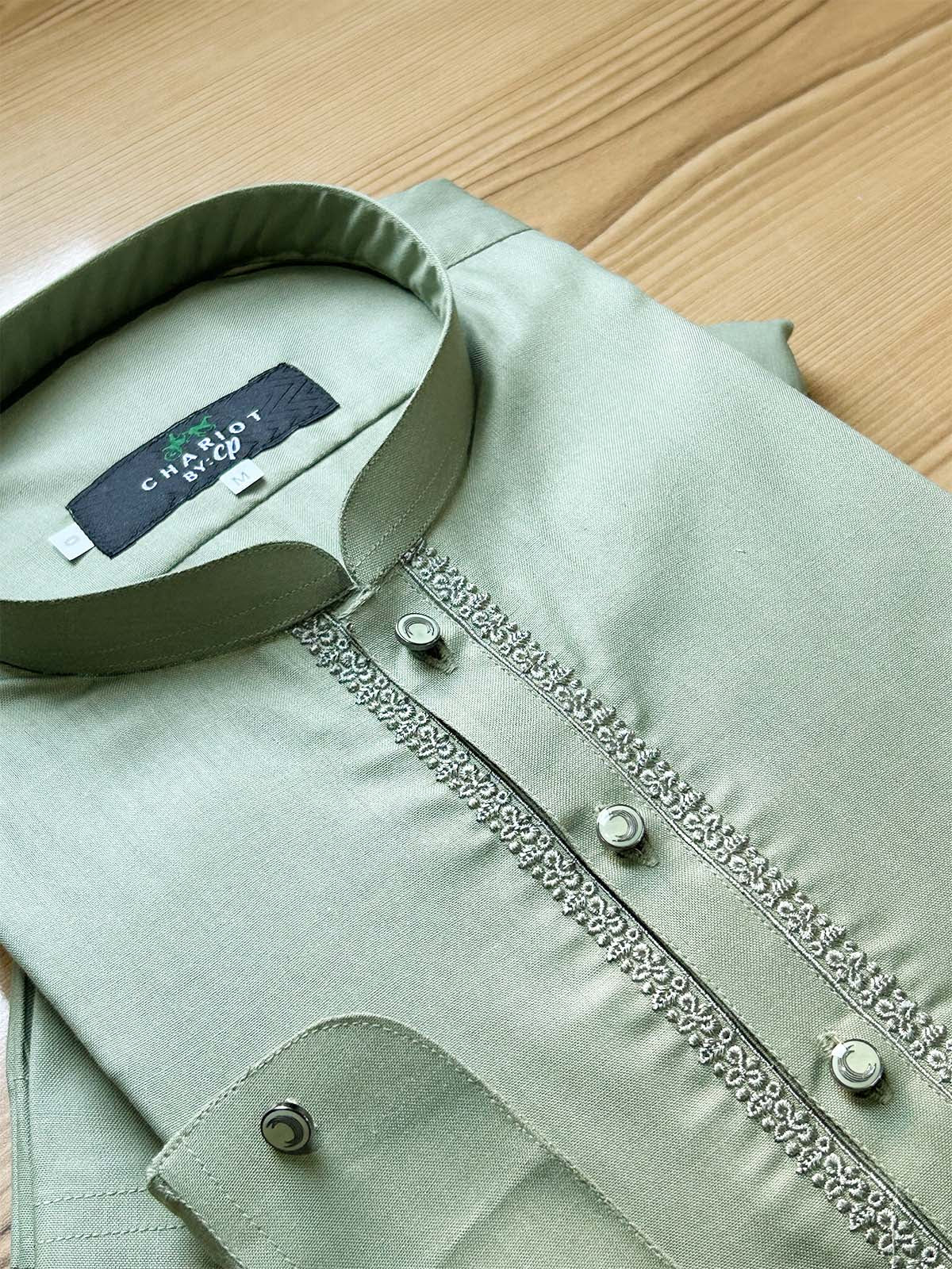 954B-2 Light Green Stitched Suit Sherwani Collar Kameez Shalwar For Men MSK356