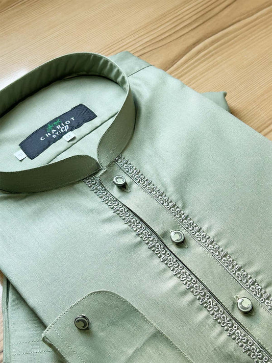 954B-2 Light Green Stitched Suit Sherwani Collar Kameez Shalwar For Men MSK356
