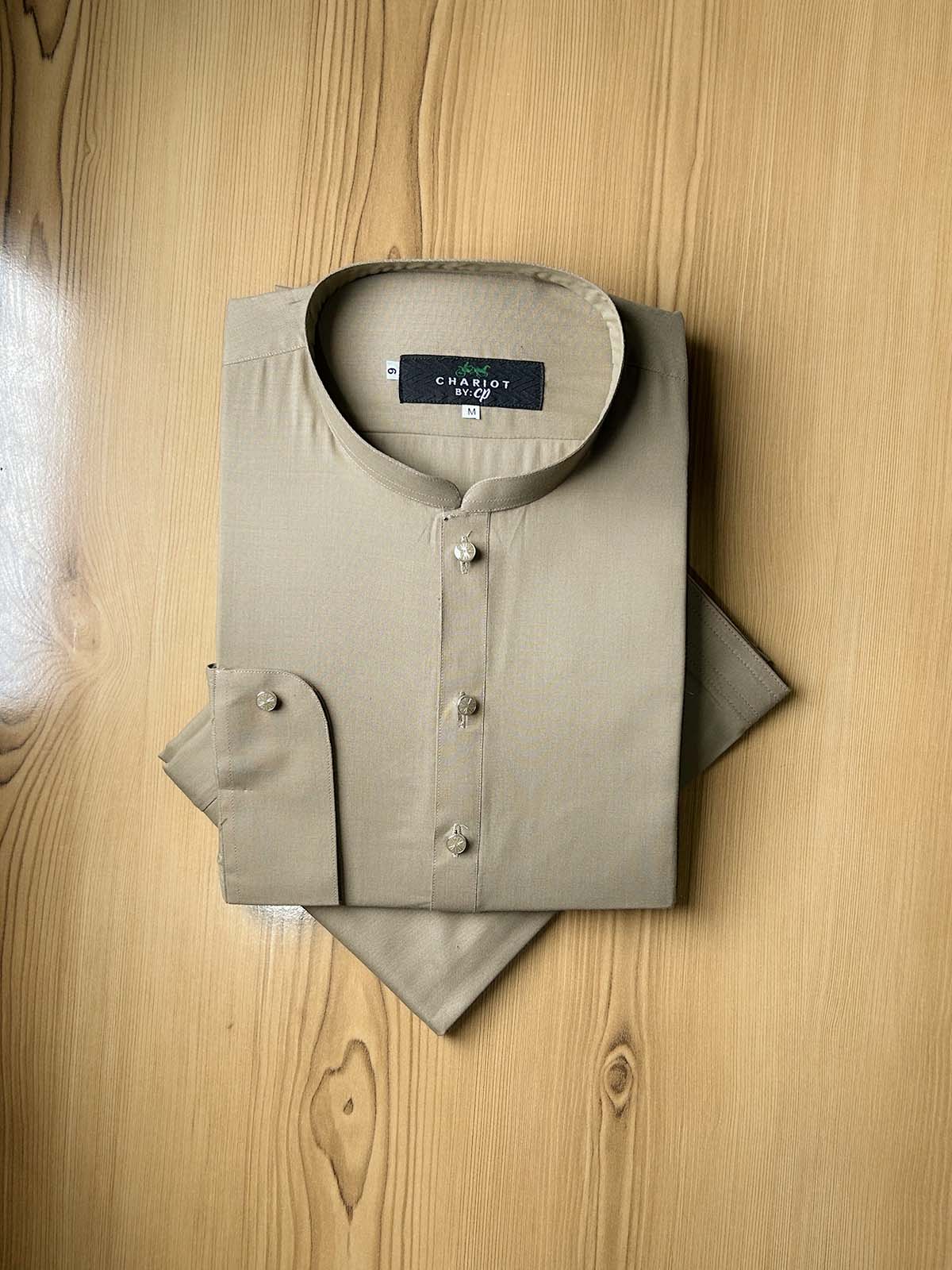 954-3 Light Brown Stitched Suit Sherwani Collar Kameez Shalwar For Men MSK366