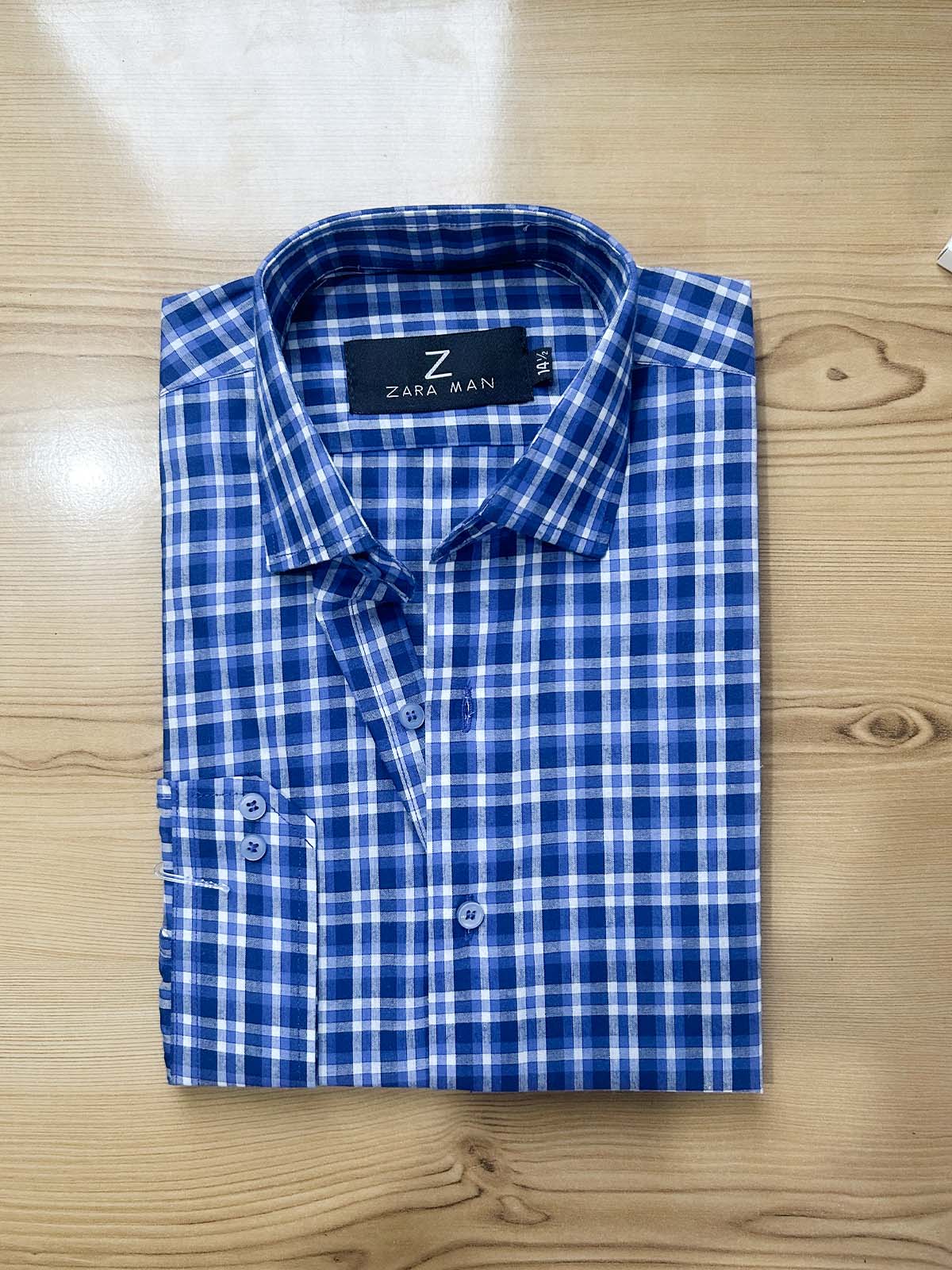 MFS608 Blue Checks Formal Dress Shirt For Men