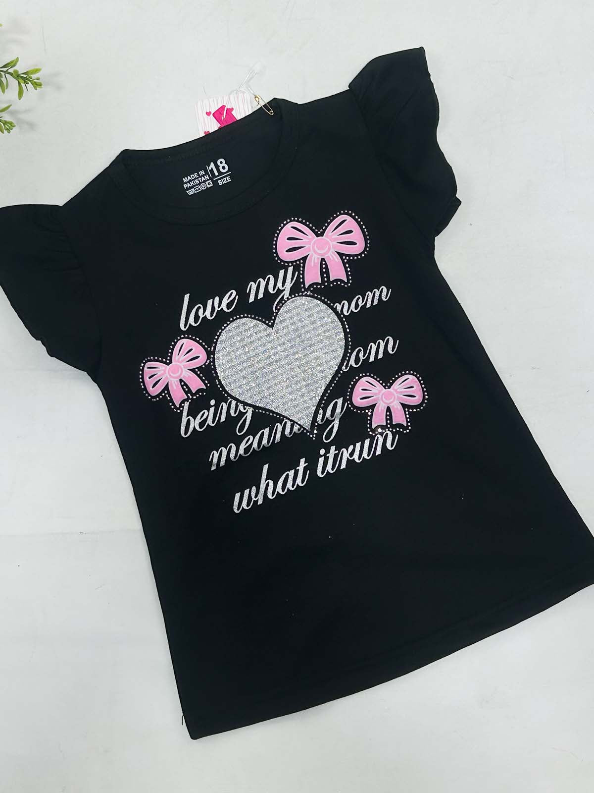 2Yrs - 7Ys Heart Black T-Shirt For Girls SK GTS104