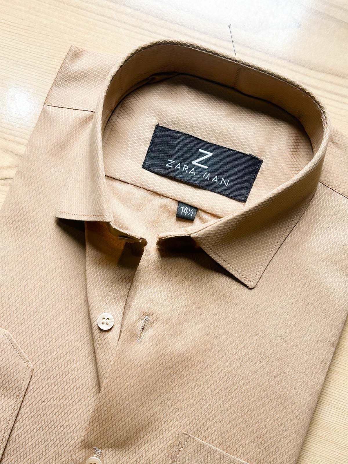 MFS592 D Fawn Textured Formal Dress Shirt For Men