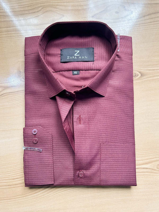 MFS602 Maroon Textured Formal Dress Shirt For Men
