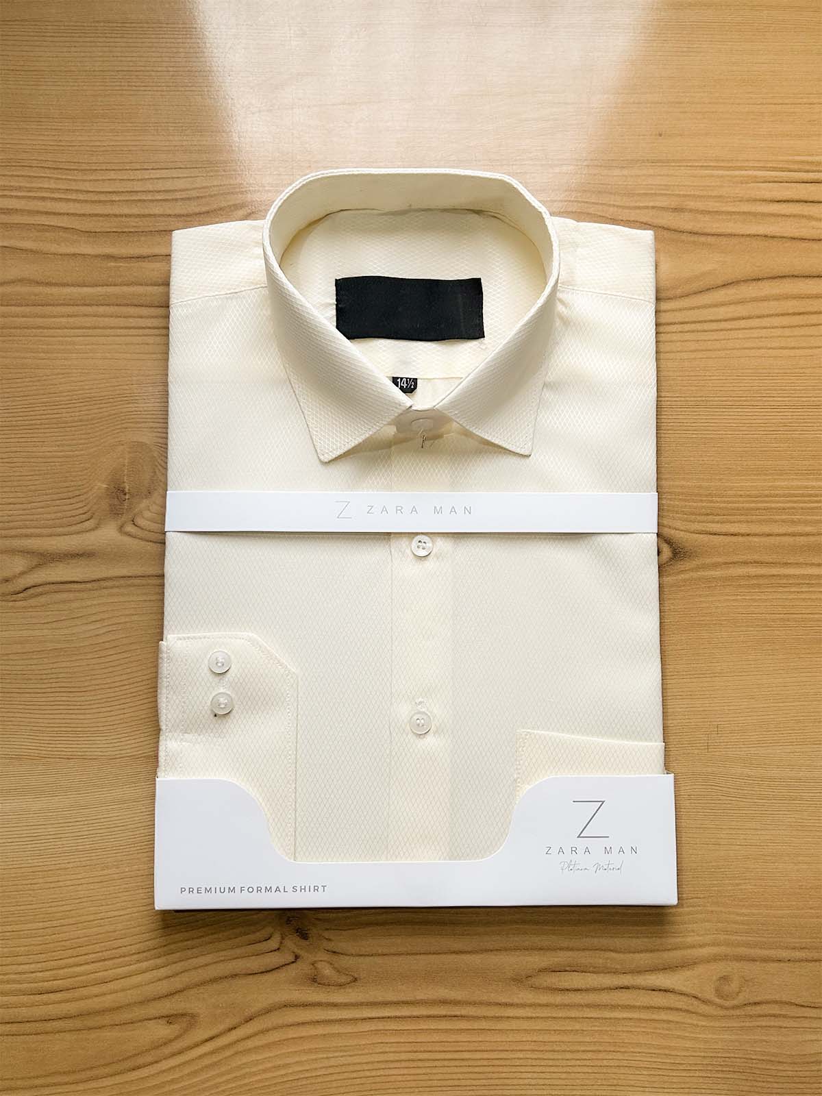 Cream Textured Formal Dress Shirt For Men MFS506