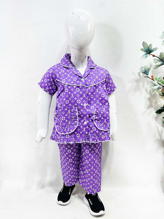 1Yrs - 5Yrs Purple Cotton Night Suit For Girls NG GNS32