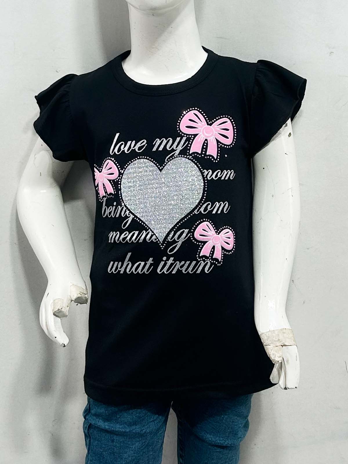 2Yrs - 7Ys Heart Black T-Shirt For Girls SK GTS104