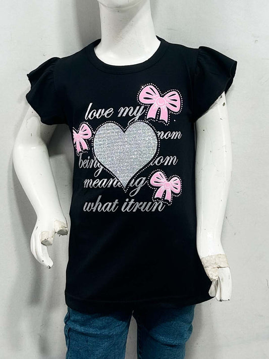 2Yrs - 7Ys Heart Black T-Shirt For Girls SK GTS104