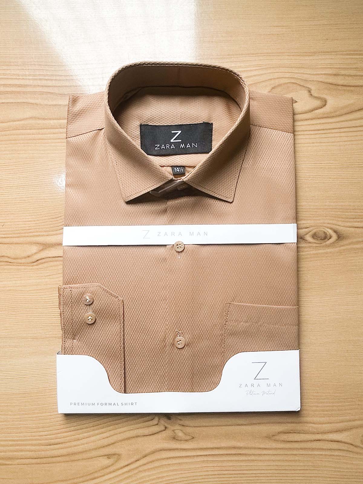 MFS592 D Fawn Textured Formal Dress Shirt For Men