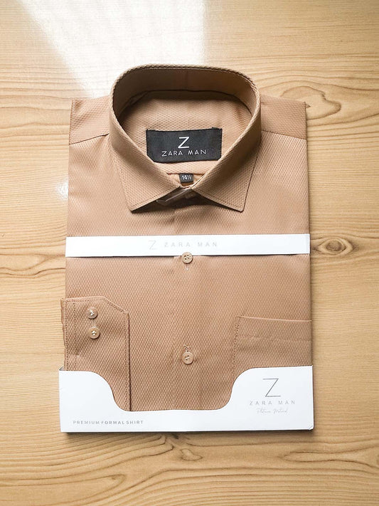 MFS592 D Fawn Textured Formal Dress Shirt For Men