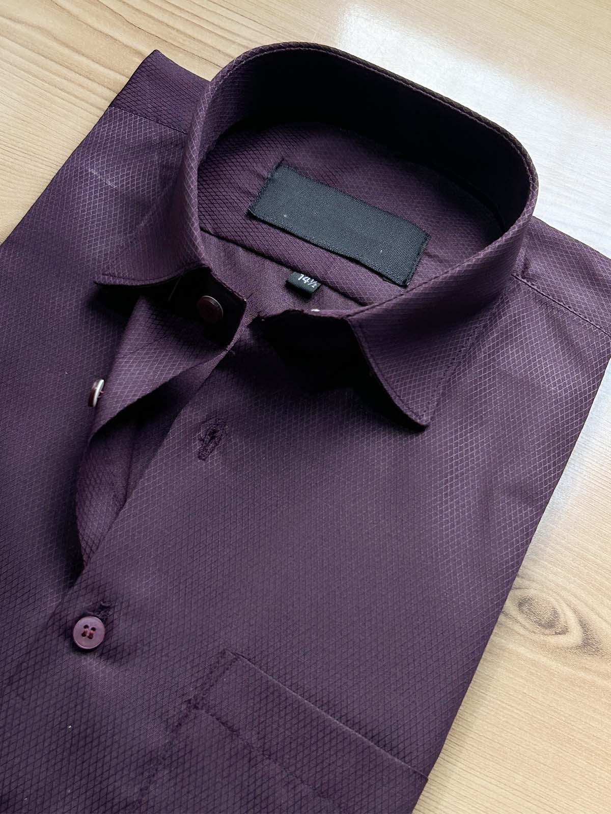 Burgundy Textured Formal Dress Shirt For Men MFS507