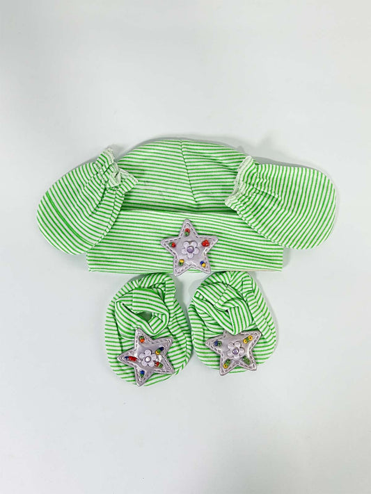 Green Caps Mitten and Booties Set For Newborn