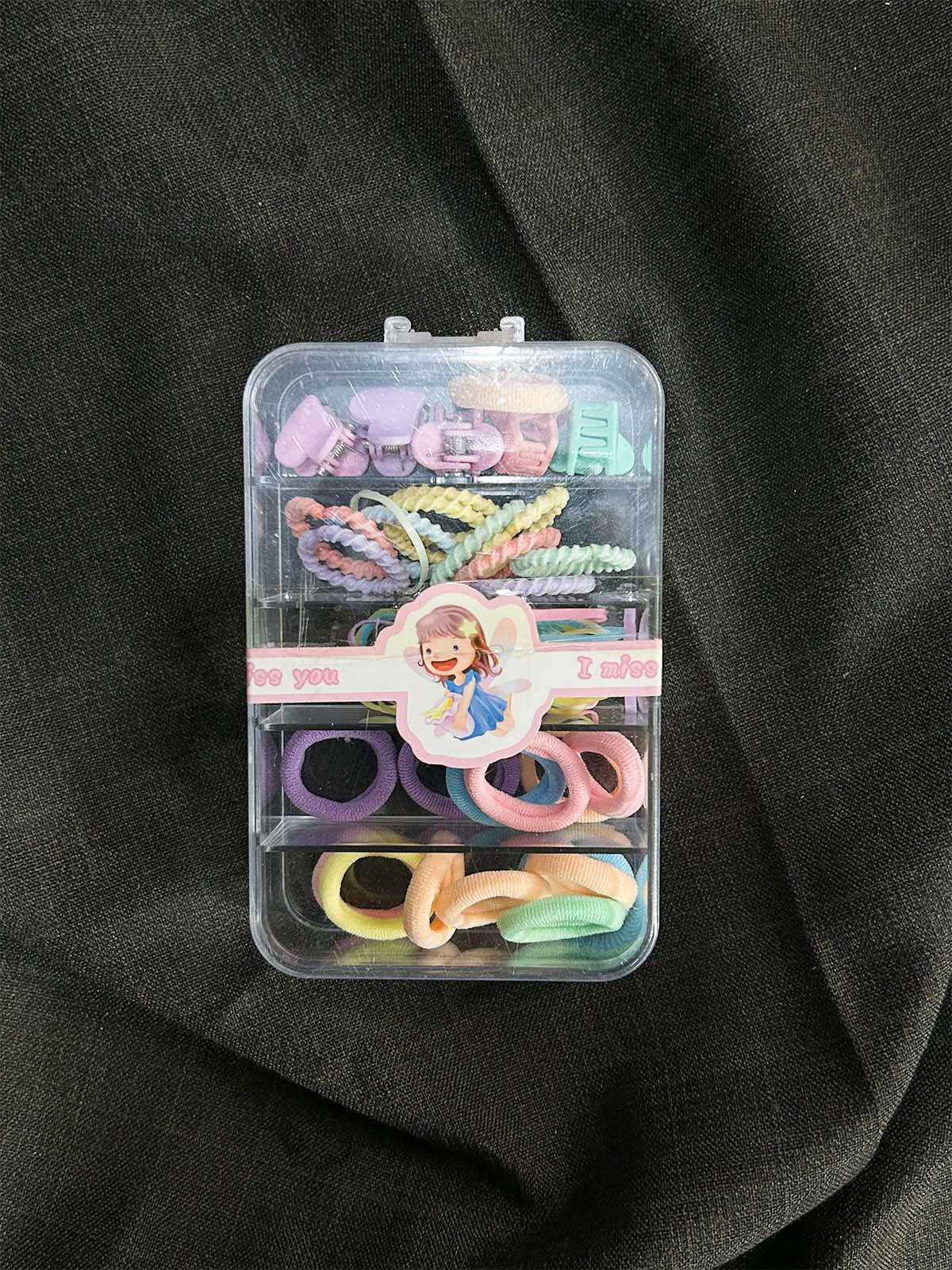 Colorful Hair Pony and Rubber Bands Set With Organizer Box GHB34