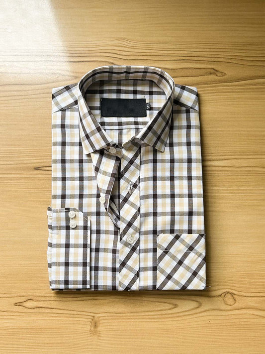 Brown Checks Formal Dress Shirt For Men MFS535