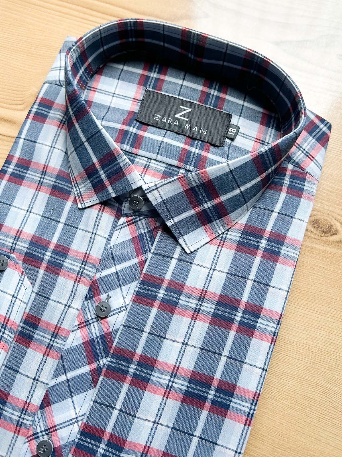 Grey Checks Formal Dress Shirt For Men MFS545