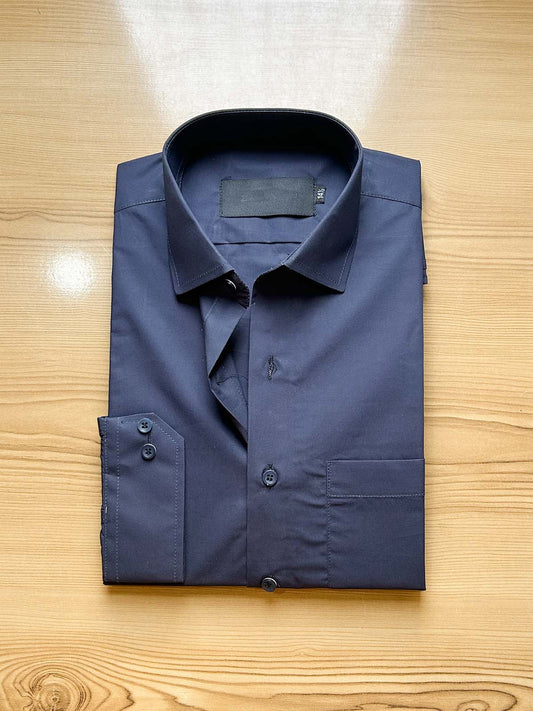 Navy Blue Premium Plain Formal Dress Shirt For Men MFS491