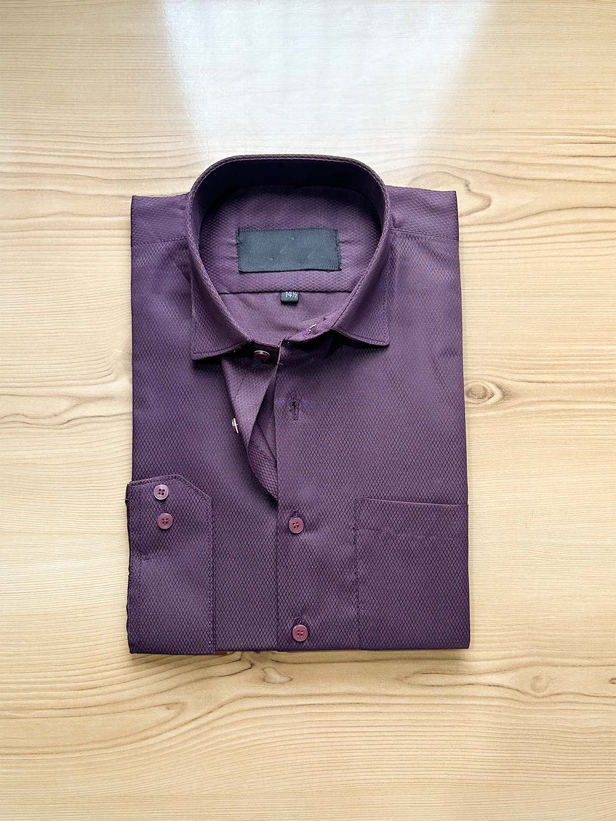 Burgundy Textured Formal Dress Shirt For Men MFS507