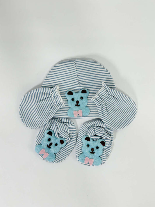 Blue Caps Mitten and Booties Set For Newborn