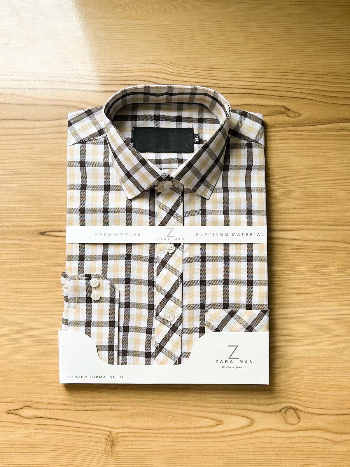 Brown Checks Formal Dress Shirt For Men MFS535