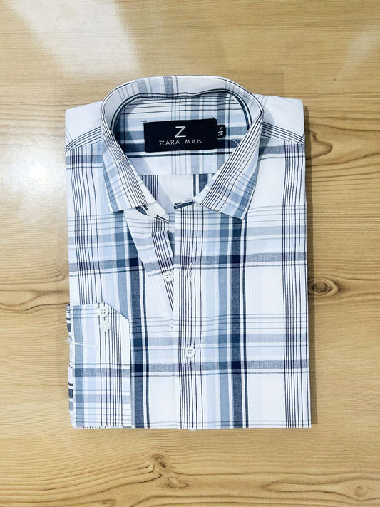 MFS609 White Checks Formal Dress Shirt For Men
