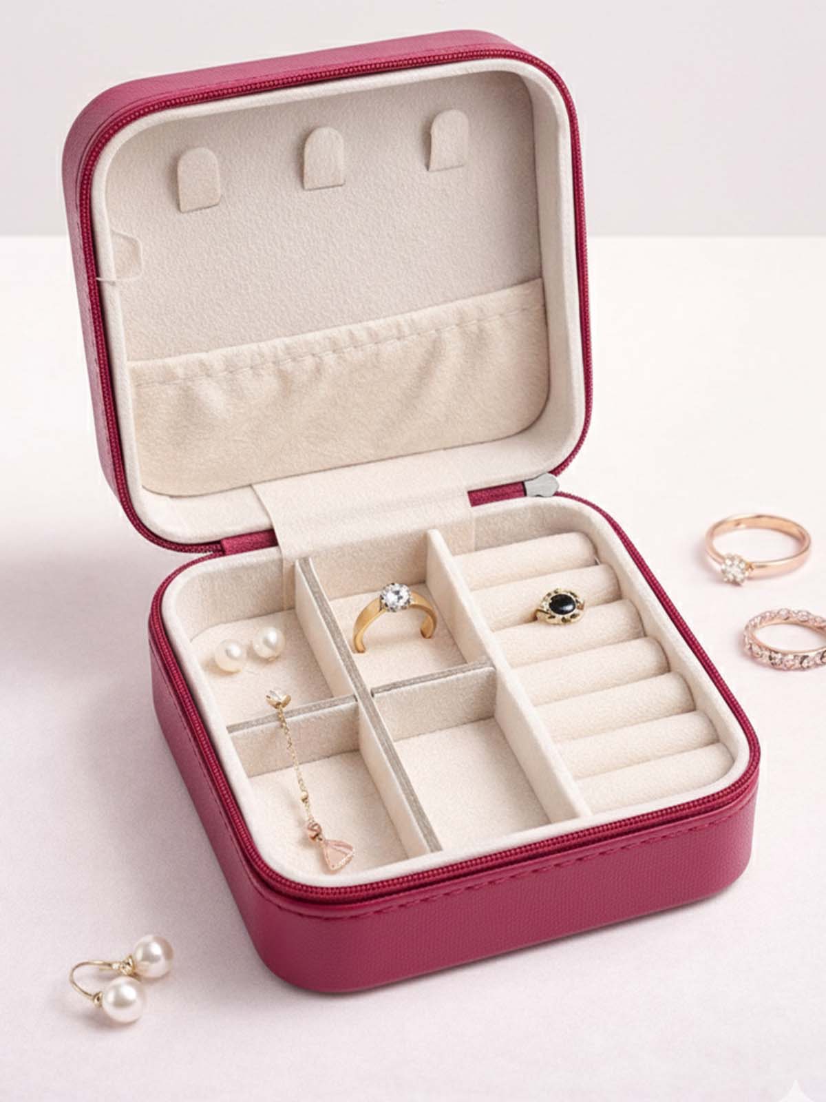 One Piece Jewellery Organizer Box with Zipper Pink