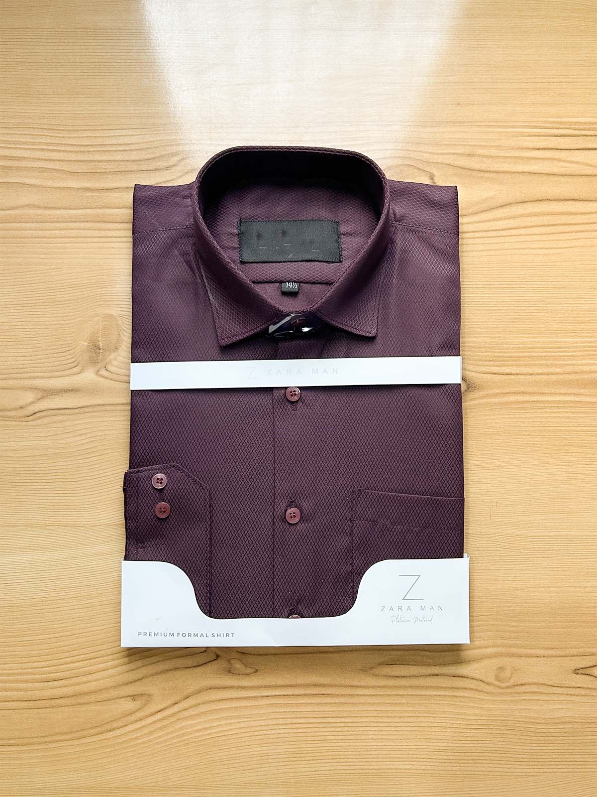 Burgundy Textured Formal Dress Shirt For Men MFS507