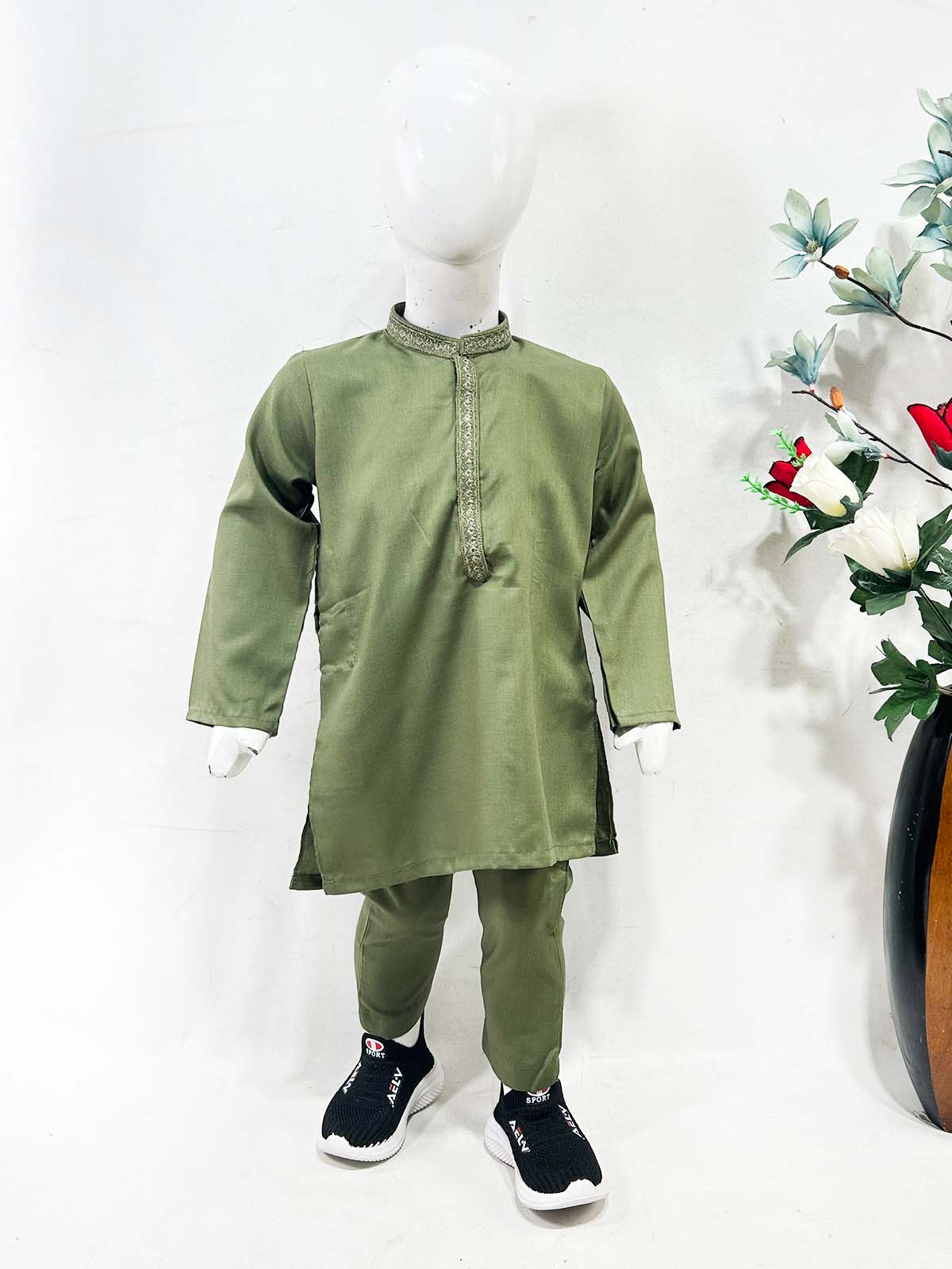 2Yrs - 17Yrs Green Kurta Pajama Suit For Boys AM BKS187