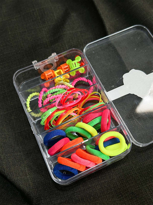Colorful Hair Pony and Rubber Bands Set With Organizer Box GHB36