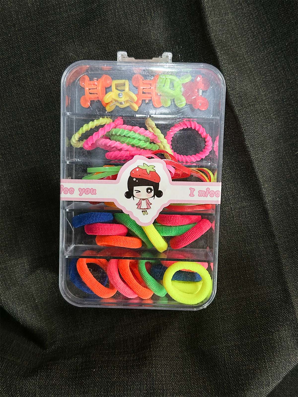 Colorful Hair Pony and Rubber Bands Set With Organizer Box GHB36