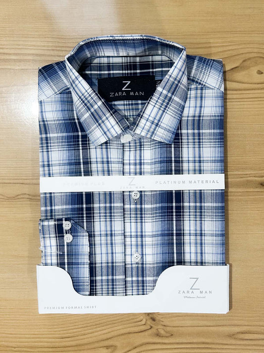 MFS610 W Blue Checks Formal Dress Shirt For Men