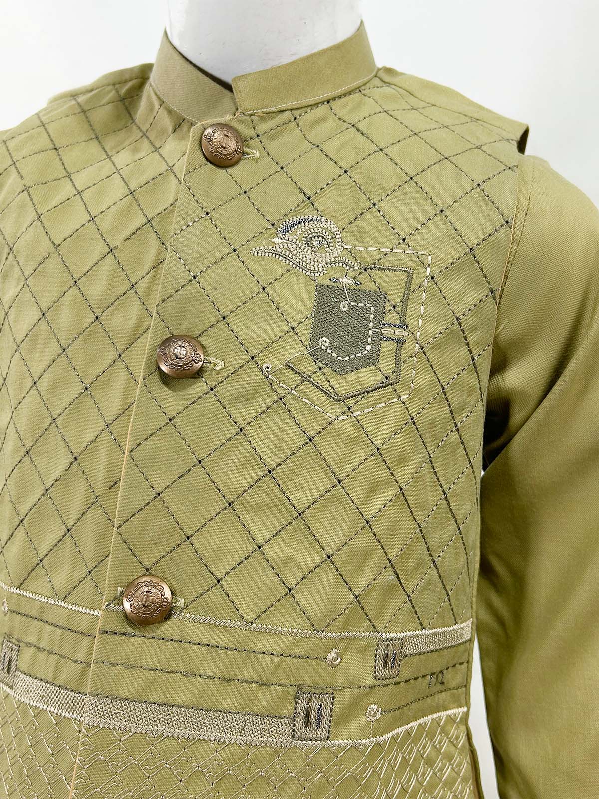 1Yrs - 11Yrs Fawn Kameez Shalwar with Waistcoat For Boys AM BKS160