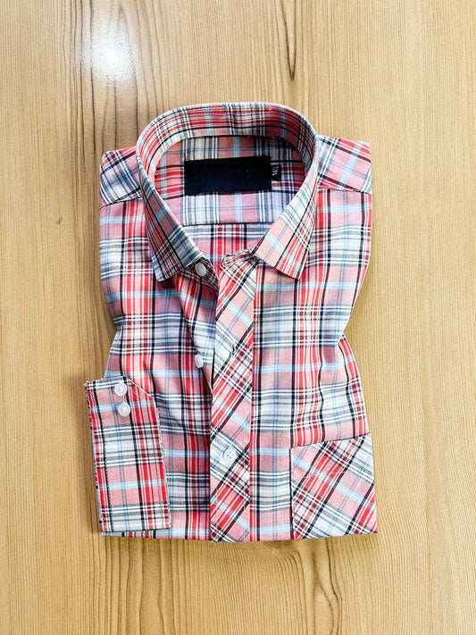 Red Checks Formal Dress Shirt For Men MFS415