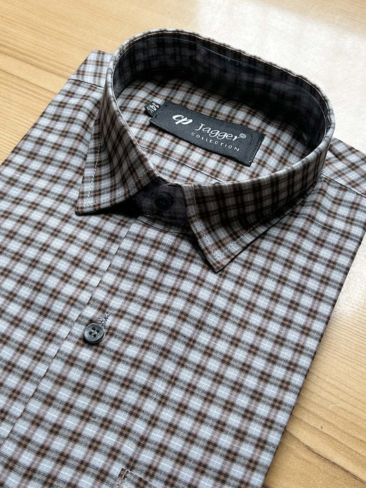 B Grey Checks Formal Dress Shirt For Men MFS490