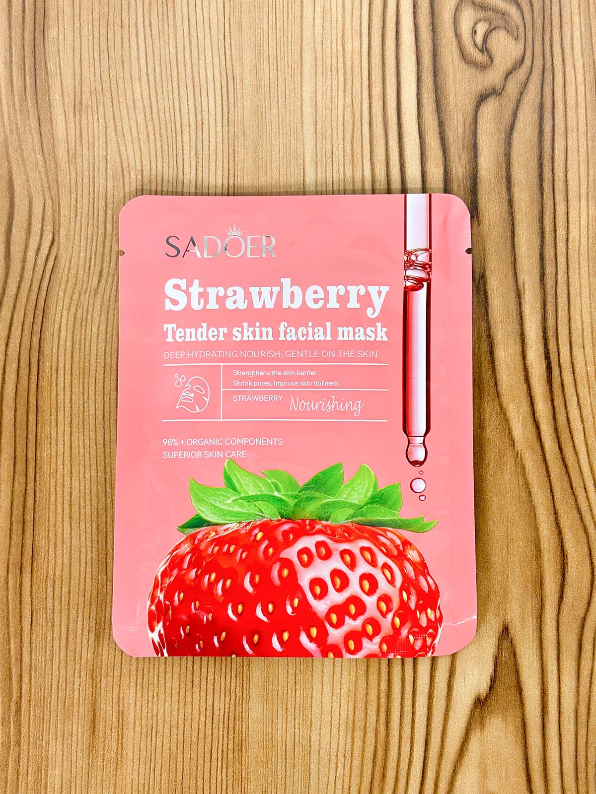 Pack of 3 Green Tea, Strawberry &Hyaluronic Acid Facial Sheet Mask C66