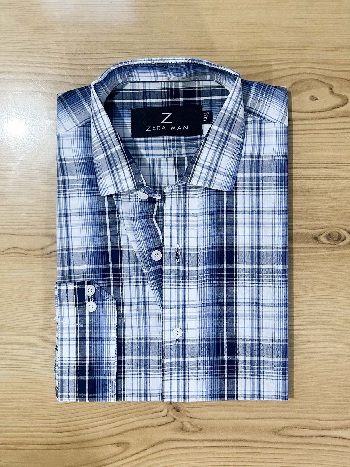 MFS610 W Blue Checks Formal Dress Shirt For Men