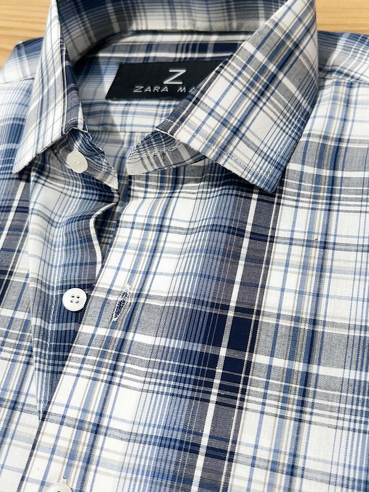 MFS610 W Blue Checks Formal Dress Shirt For Men