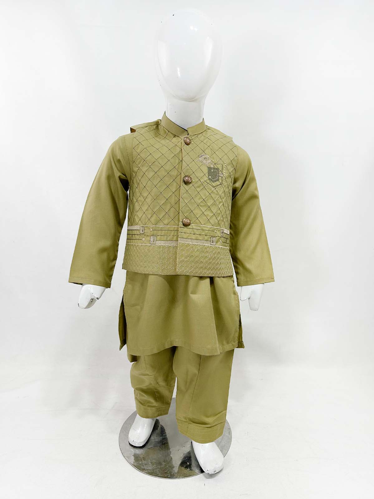 1Yrs - 11Yrs Fawn Kameez Shalwar with Waistcoat For Boys AM BKS160