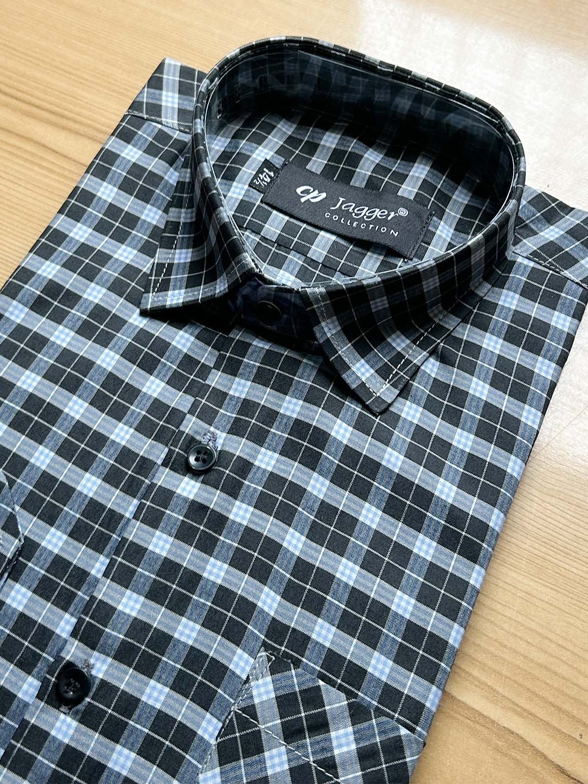 B Black Checks Formal Dress Shirt For Men MFS489