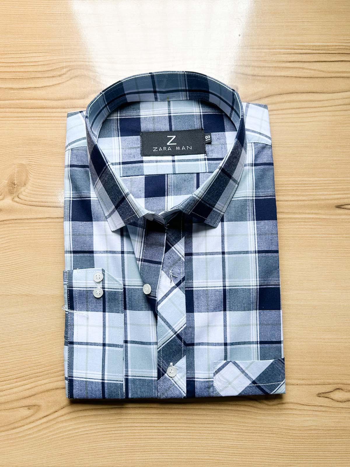 S Blue Checks Formal Dress Shirt For Men MFS547
