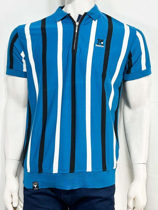 Blue Striped Polo T-Shirt For Men MTS464