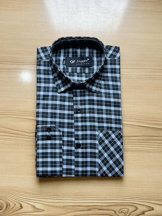 B Black Checks Formal Dress Shirt For Men MFS489