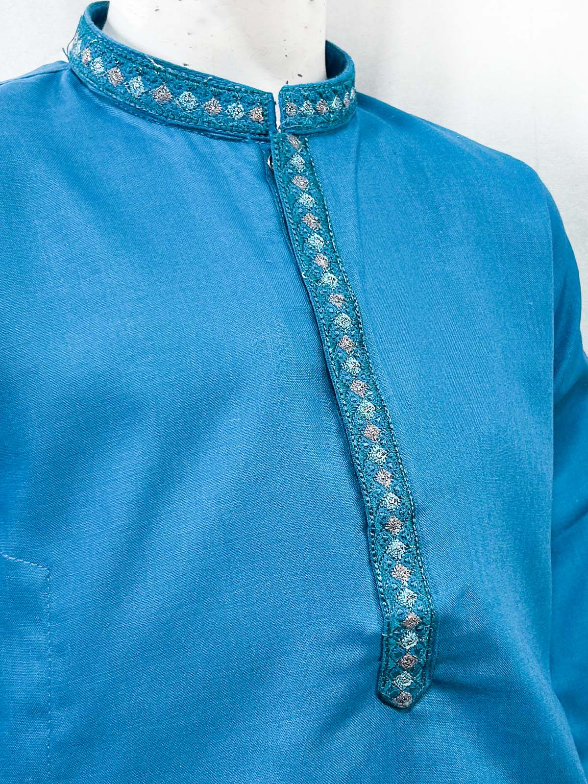 2Yrs - 17Yrs Sea Blue Kurta Pajama Suit For Boys AM BKS189