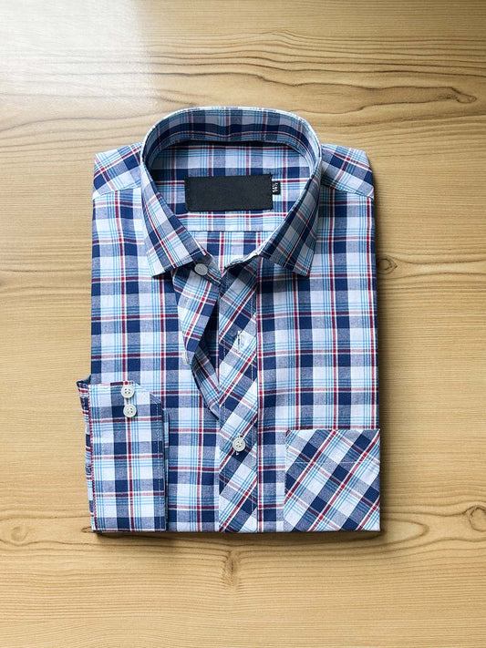 Blue Checks Formal Dress Shirt For Men MFS537