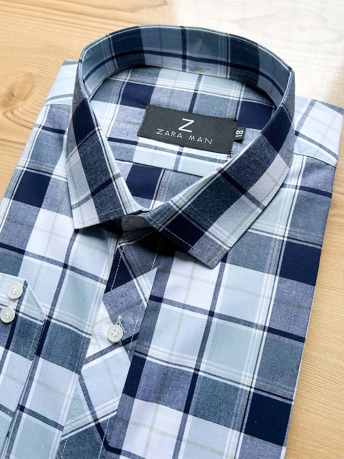 S Blue Checks Formal Dress Shirt For Men MFS547