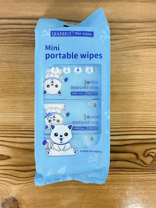 Pack of 8 Mini Portable Wet Wipes 64 Pcs C53